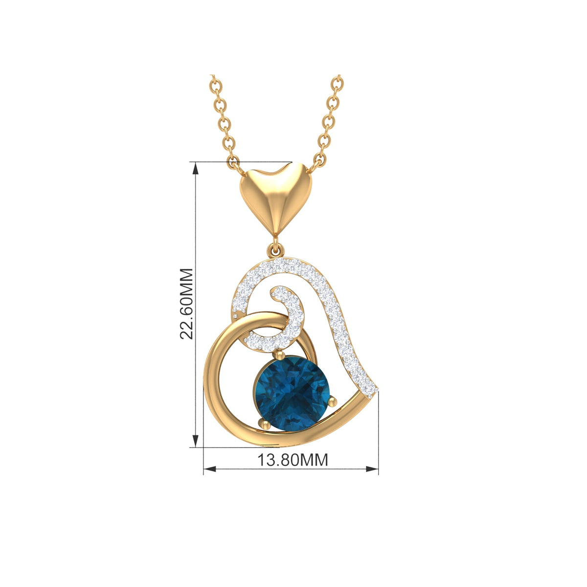 1.3 Carat London Blue Topaz and Diamond Heart Drop Pendant