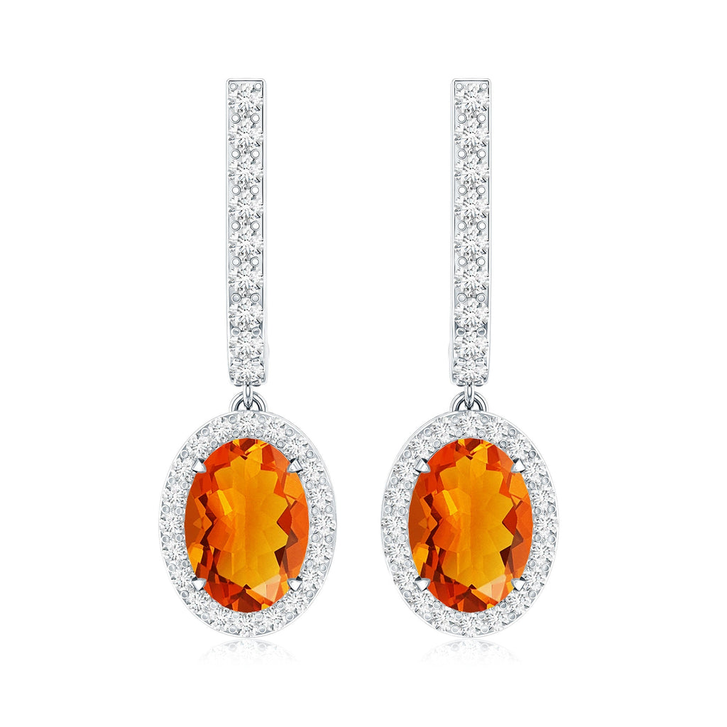 1.3 Carat Natural Oval Fire Opal Diamond Drop Earrings with Latch Back
