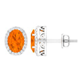 1.3 Carat Oval Cut Fire Opal and Diamond Halo Stud Earrings