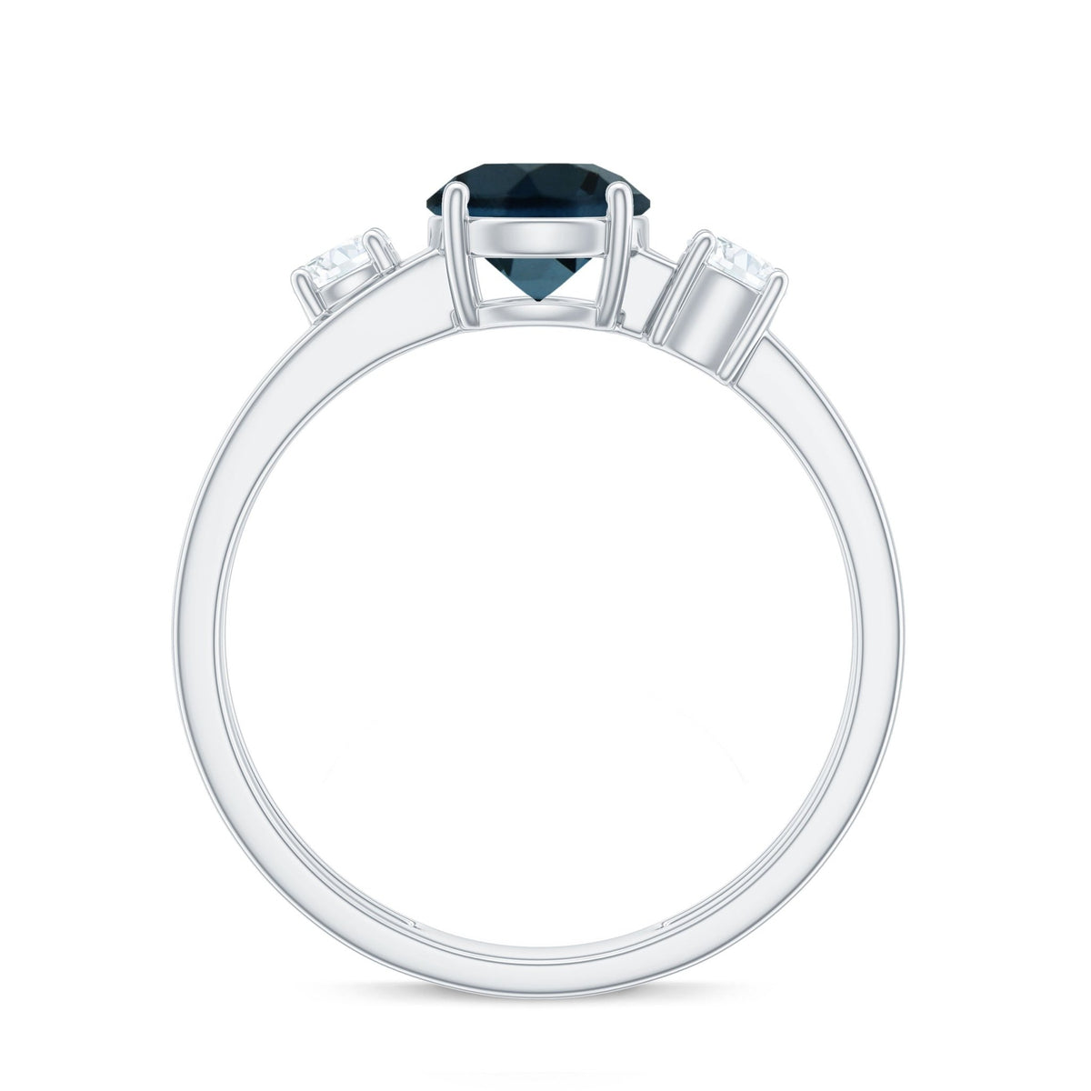 1.3 Carat Round London Blue Topaz Double Band Engagement Ring with Diamond