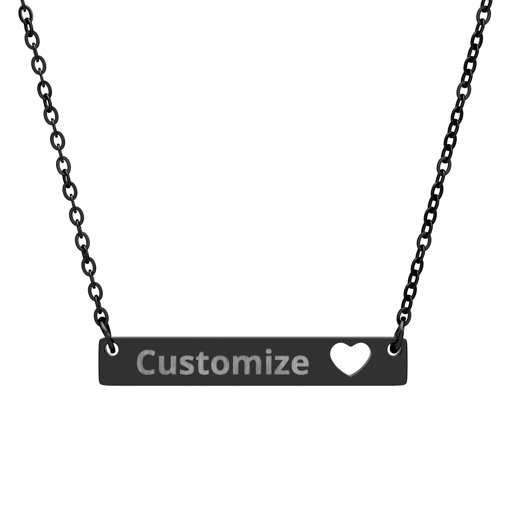 Engraved Bar Necklace – Personalized Heart Cutout Pendant | Silver Stainless Steel Jewelry