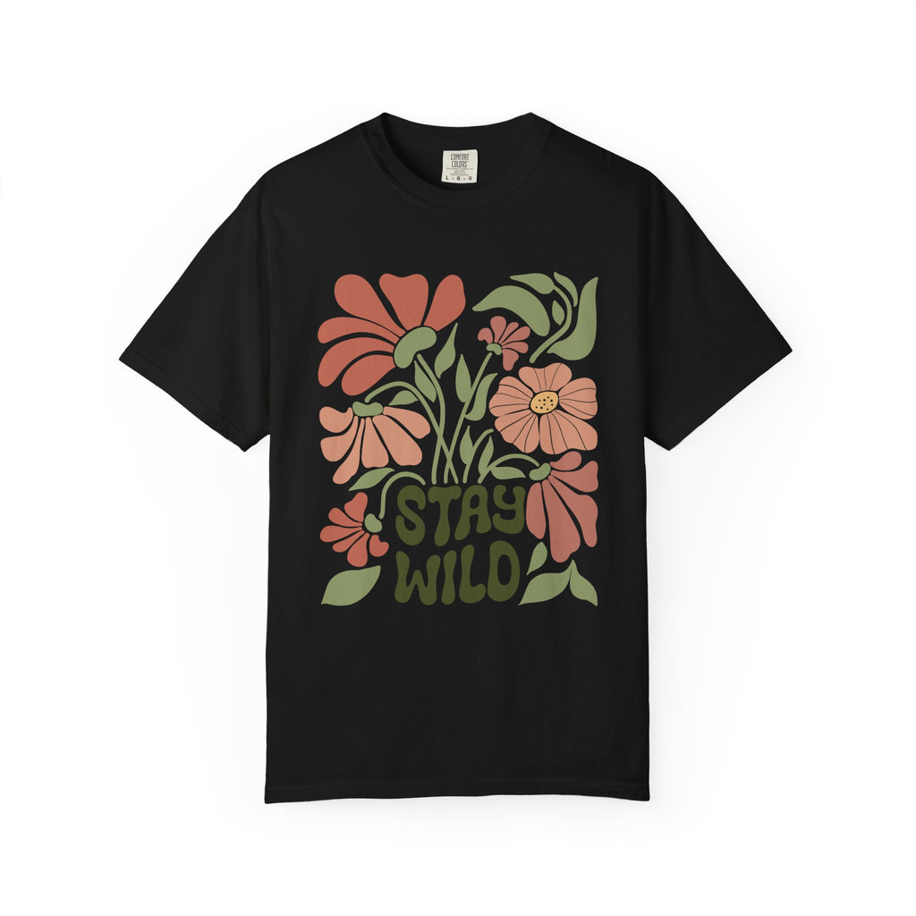 Retro Floral Tee – Stay Wild Shirt | Boho T Shirt, Soft Cotton Tee, Earth Tone T-Shirt