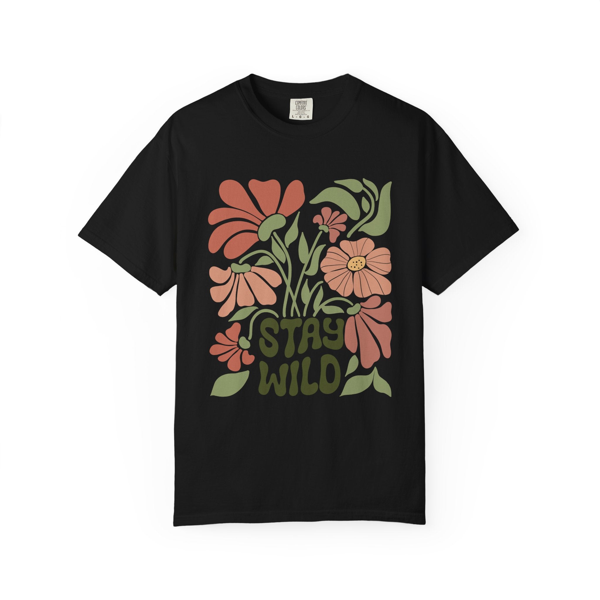 Retro Floral Tee – Stay Wild Shirt | Boho T Shirt, Soft Cotton Tee, Earth Tone T-Shirt
