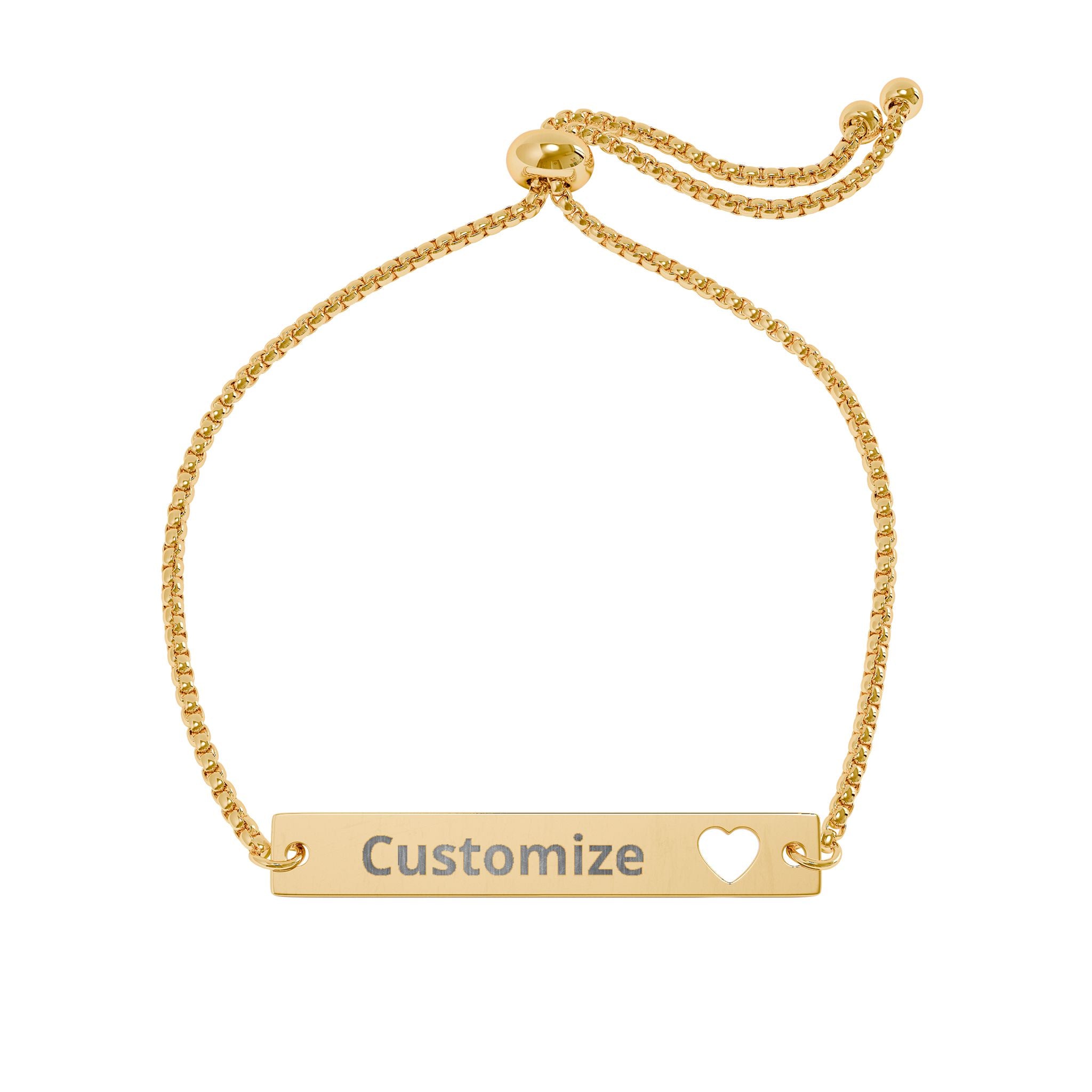 Heart Bar Bracelet – Adjustable Stainless Steel Sliding Chain With Engraved Name