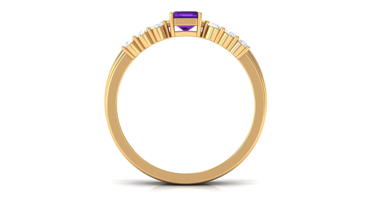 1.4 Carat Emerald Cut Amethyst Engagement Ring with Diamond Enhancer
