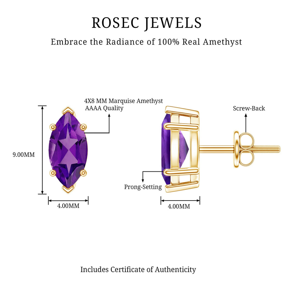 1.48 Carat Marquise Cut Amethyst Solitaire Stud Earrings