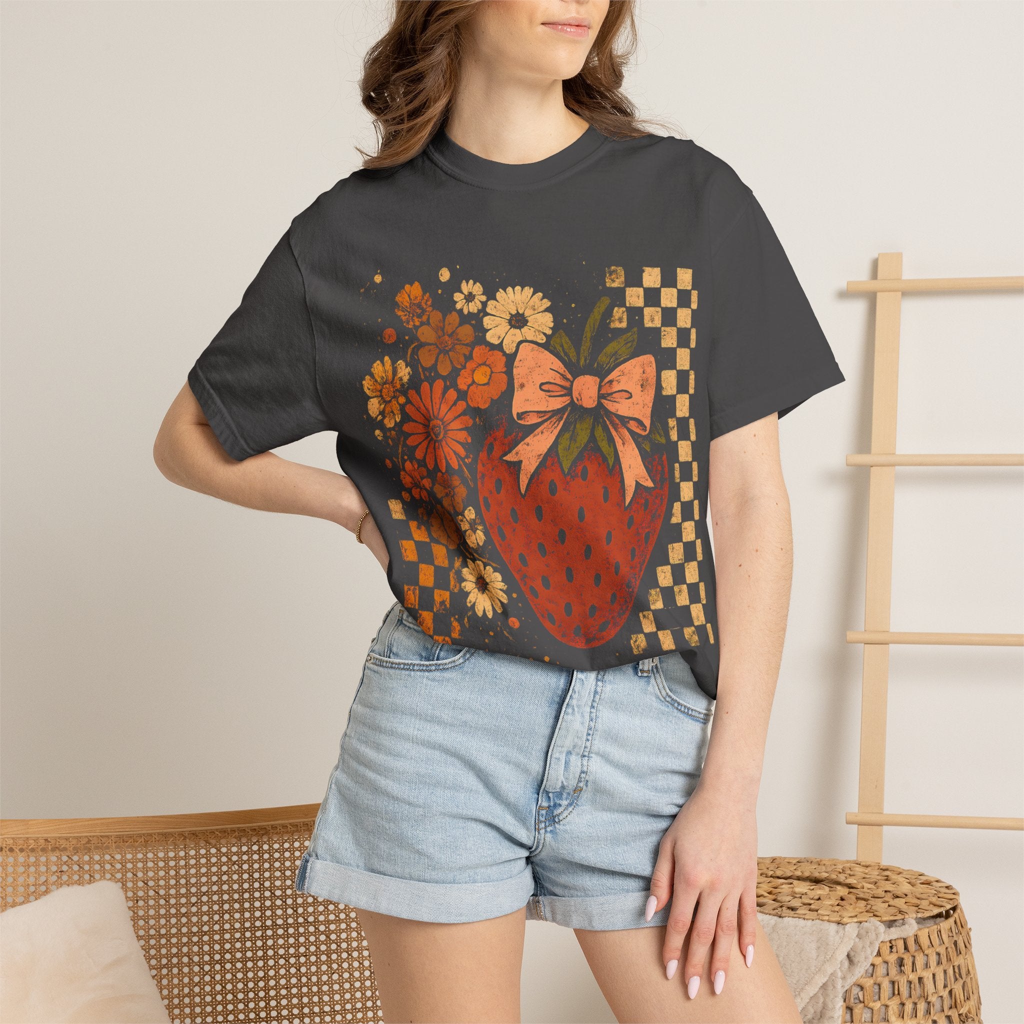 Vintage Strawberry T-Shirt - Floral Print Tee | Soft Cotton Retro Style Shirt
