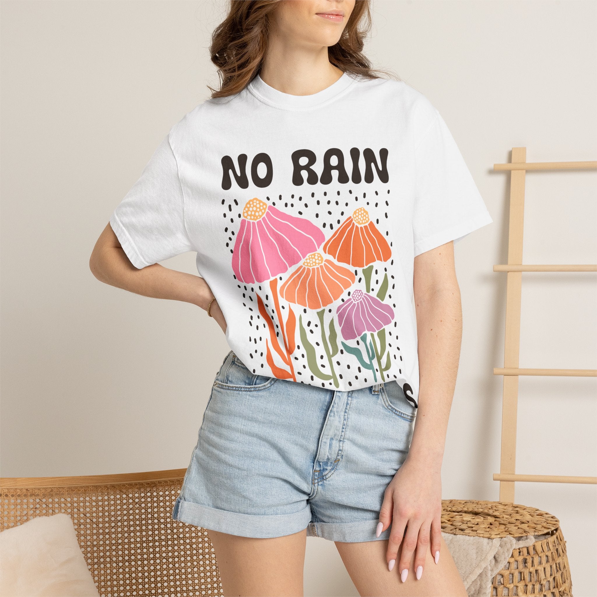 Motivational T-Shirt – Colorful No Rain No Flowers Shirt | Positive Vibes Tee