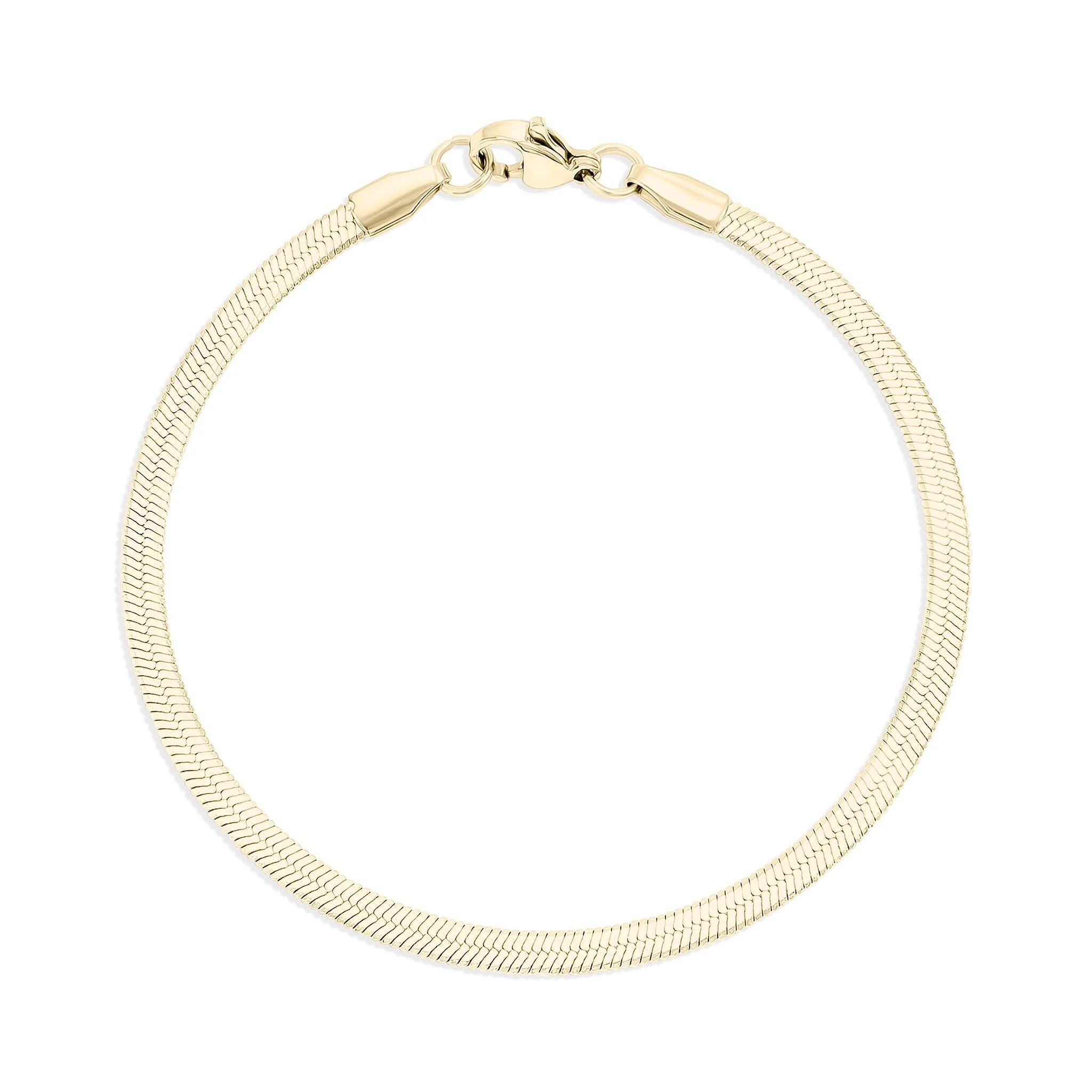 14K Gold Herringbone Bracelet – Tarnish Resistant Gold Filled Bracelet With Lobster Clasp - Bracelets | Sunflower Soul Boutique