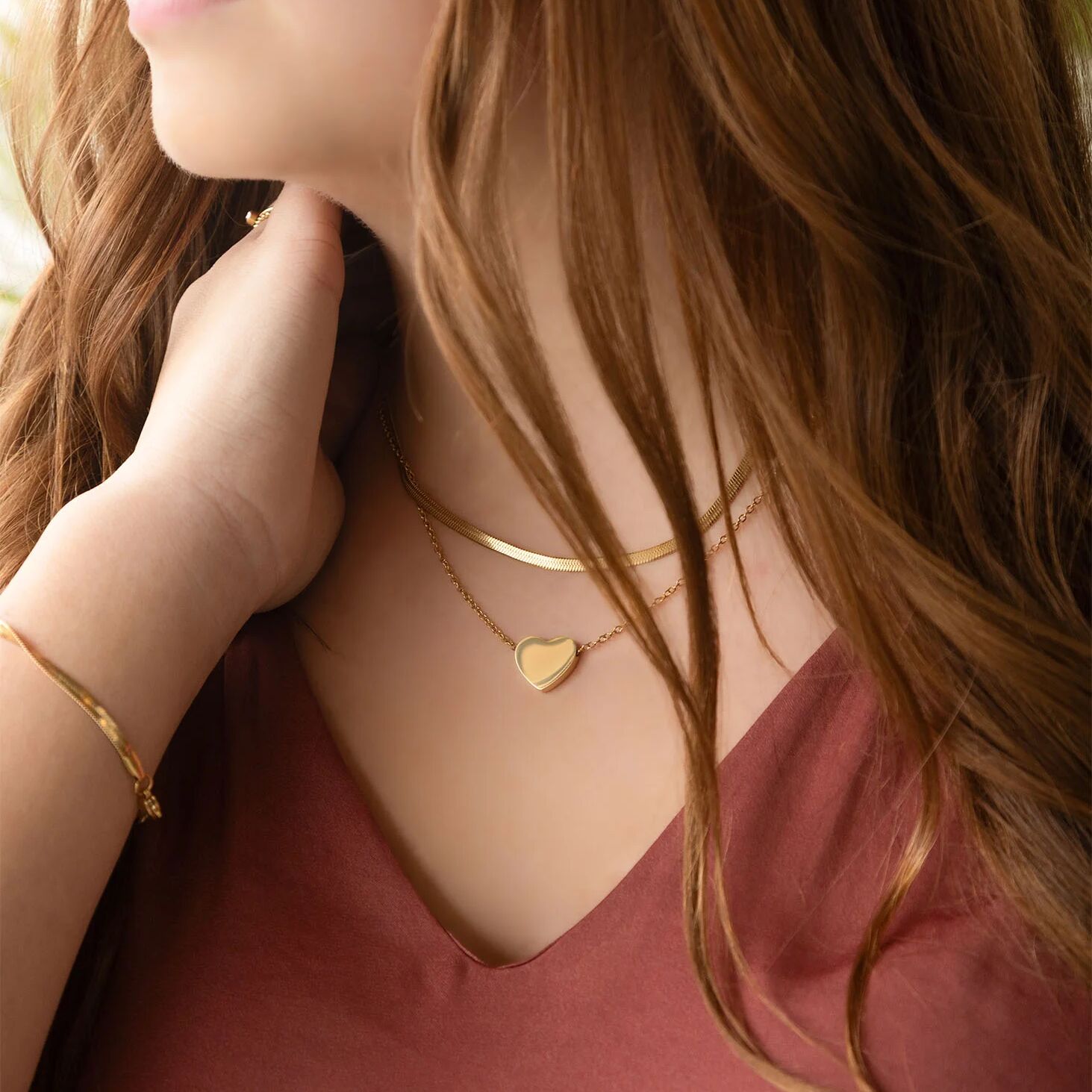 14K Gold Herringbone Necklace – 18 Inch Gold Filled Chain With Flat Link Design - Necklaces | Sunflower Soul Boutique
