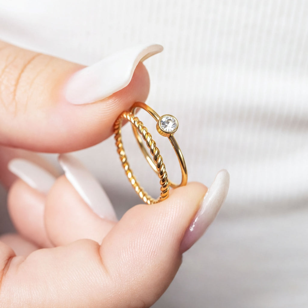 14K Gold Stacking Ring – Custom Birthstone Slim Profile Layered Jewelry - Rings | Sunflower Soul Boutique