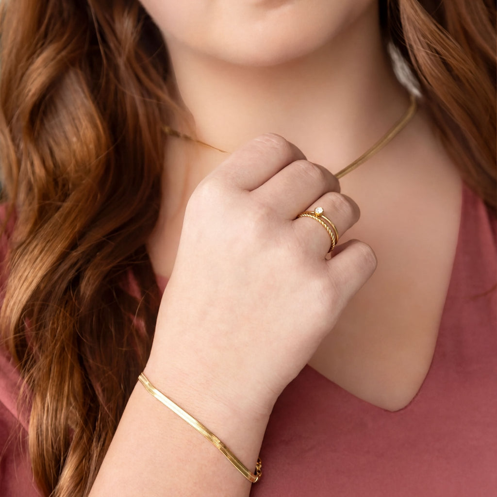 14K Gold Stacking Ring – Custom Birthstone Slim Profile Layered Jewelry - Rings | Sunflower Soul Boutique