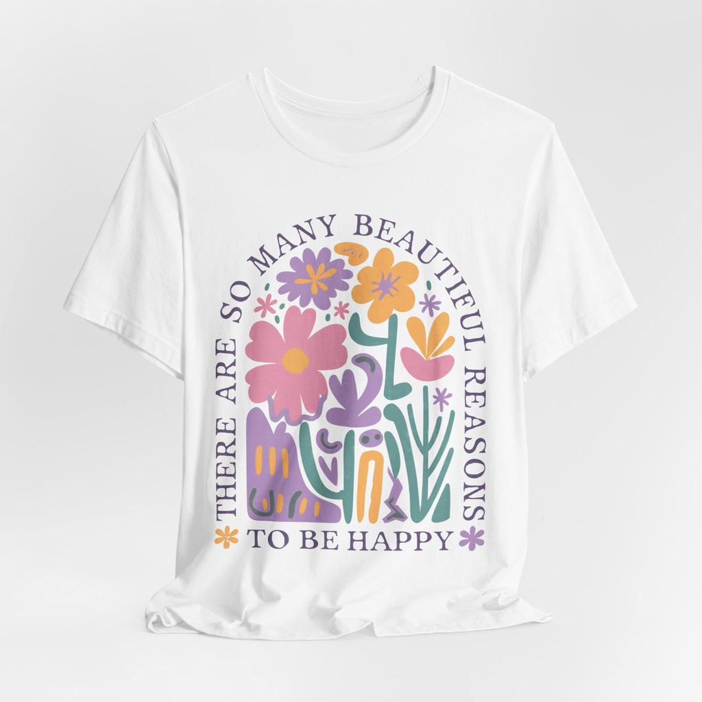 Happy Floral T-Shirt – Uplifting Graphic Tee | Soft Cotton T-Shirt, Retro Floral Shirt