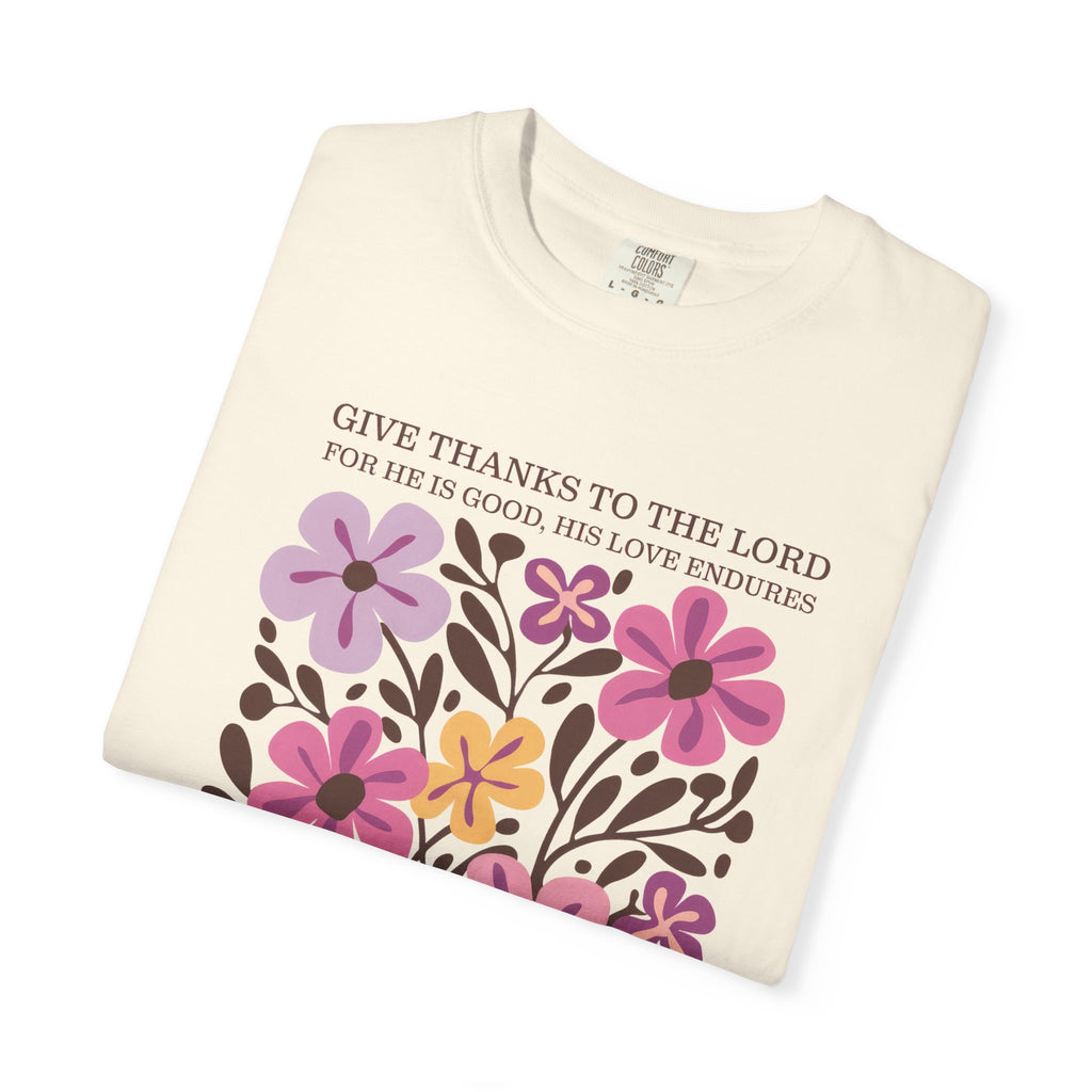 Give Thanks Tee - Floral Graphic Christian T-Shirt | Soft Cotton Comfort Colors
