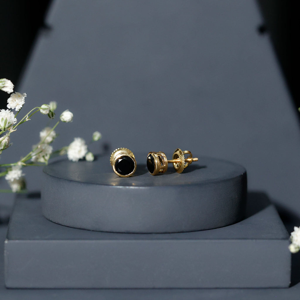 1.6 Carat Created Black Diamond Solitaire Stud Earring in Bezel Setting