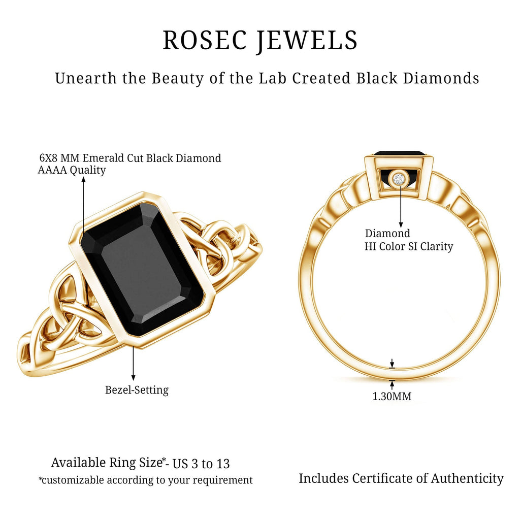 1.6 Carat Lab Grown Black Diamond Celtic Knot Engagement Ring with Surprise White Diamond