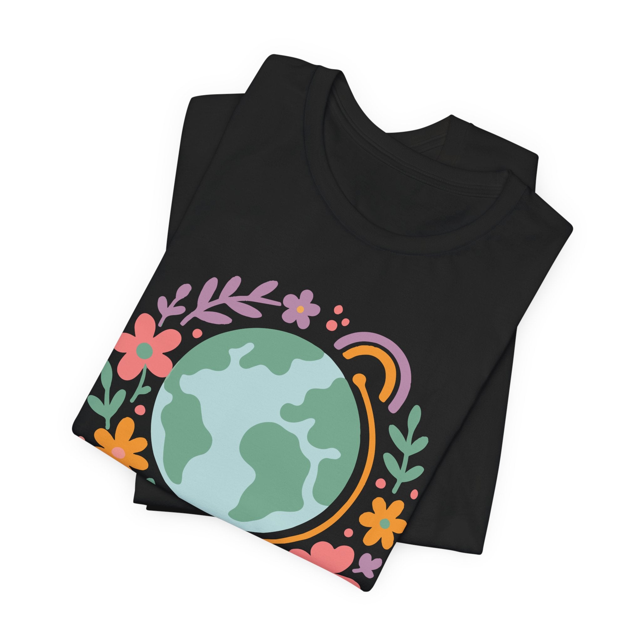 Be The Change T-Shirt – Earth Graphic Tee With Floral Globe & Positive Message
