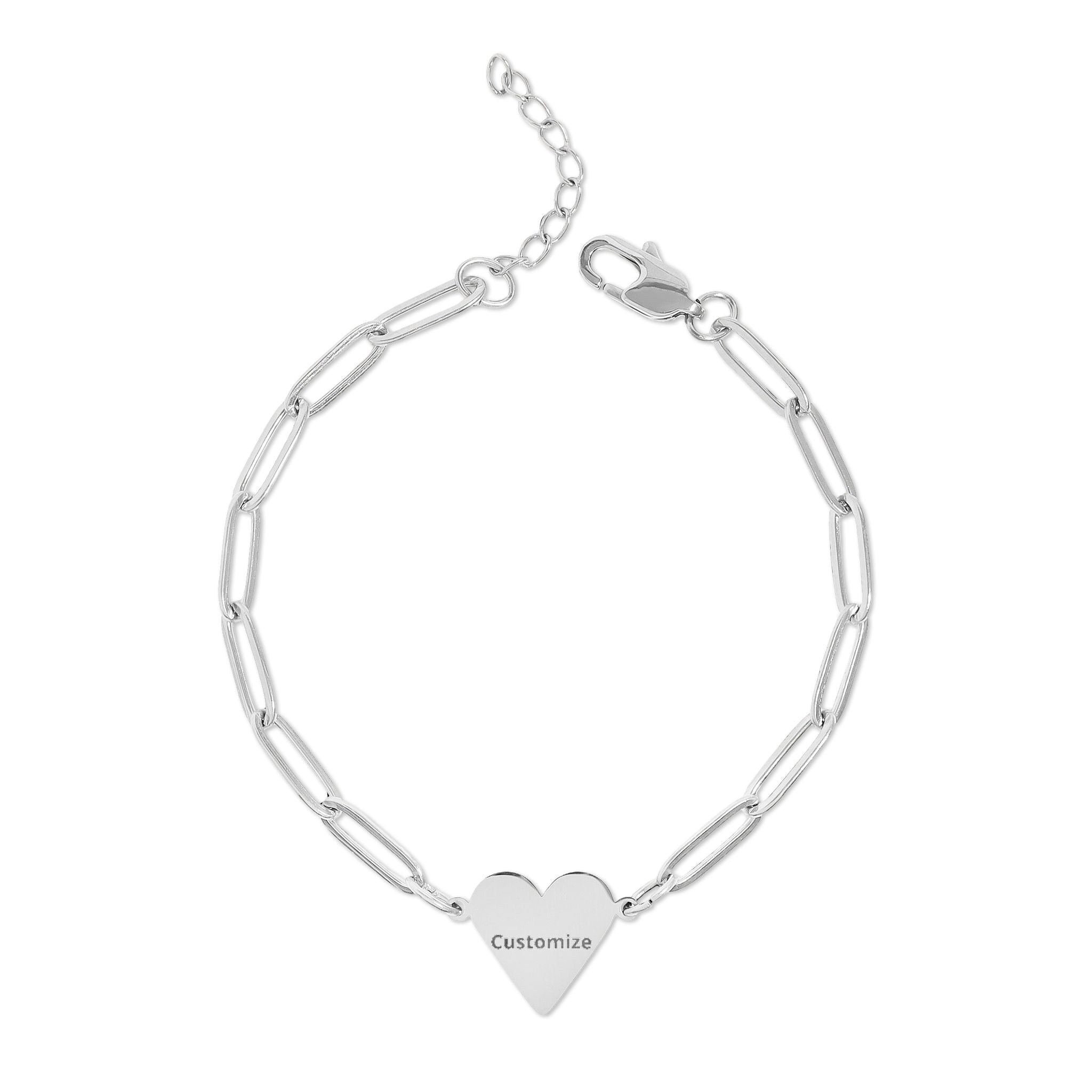 Engraved Heart Bracelet – Adjustable Paperclip Chain Gold Tone Jewelry