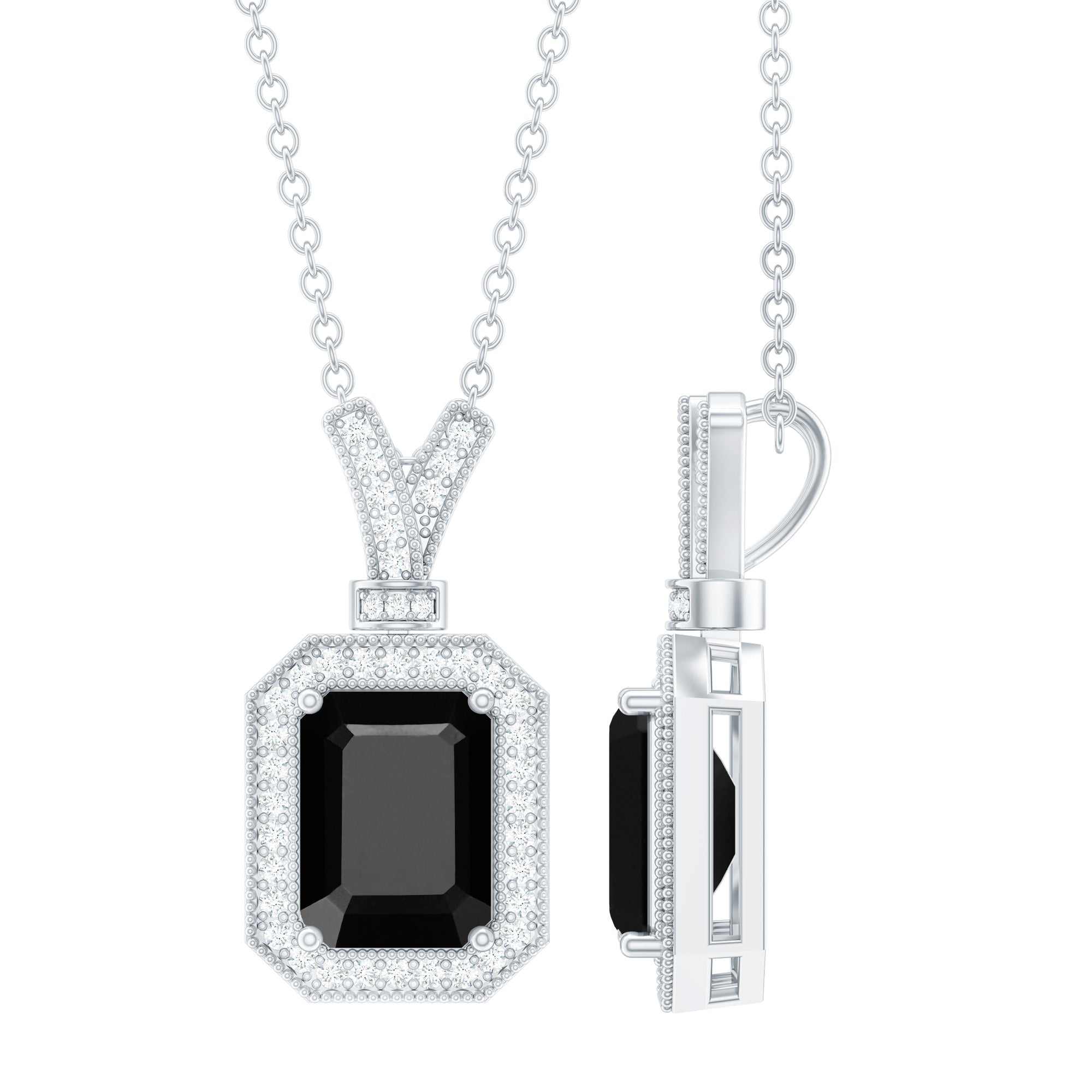 1.68 Carat Emerald Cut Lab Grown Black and White Diamond Vintage Necklace