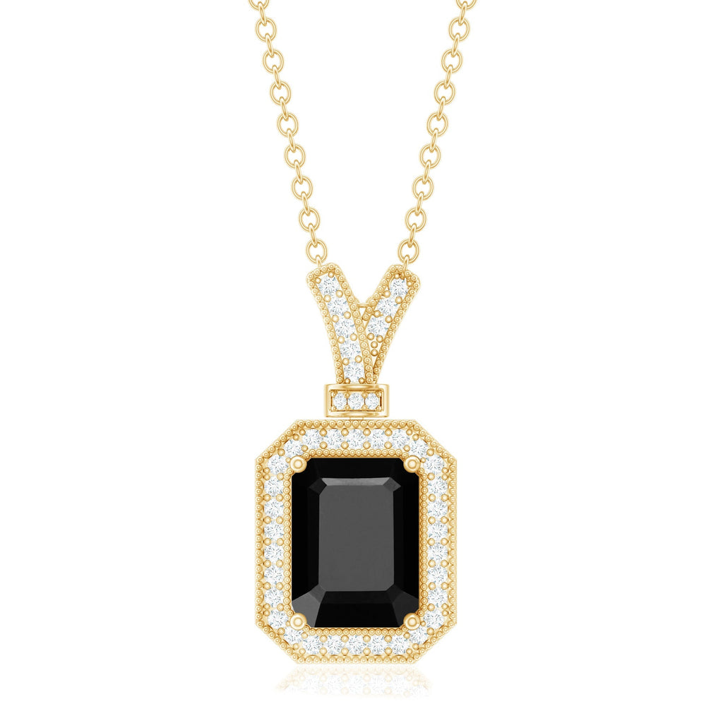 1.68 Carat Emerald Cut Lab Grown Black and White Diamond Vintage Necklace