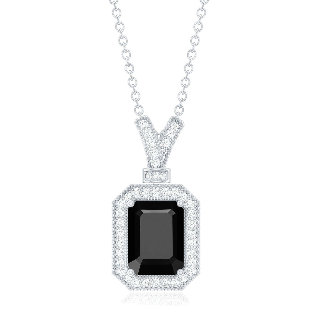 1.68 Carat Emerald Cut Lab Grown Black and White Diamond Vintage Necklace