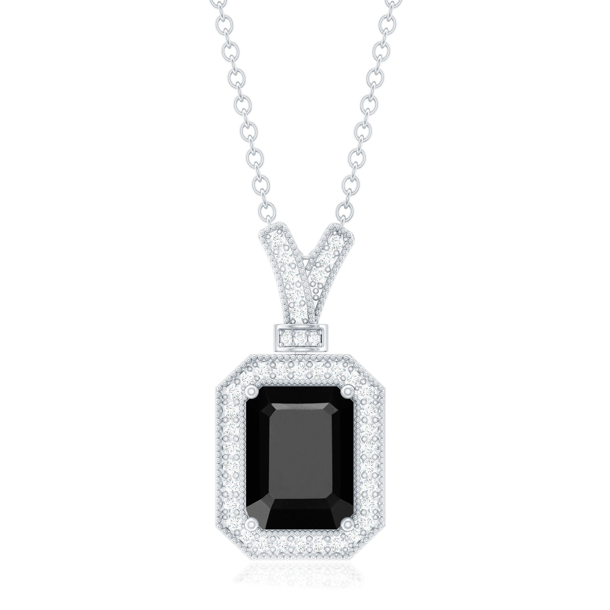 1.68 Carat Emerald Cut Lab Grown Black and White Diamond Vintage Necklace