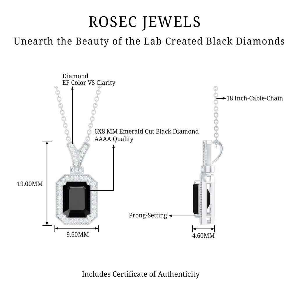 1.68 Carat Emerald Cut Lab Grown Black and White Diamond Vintage Necklace