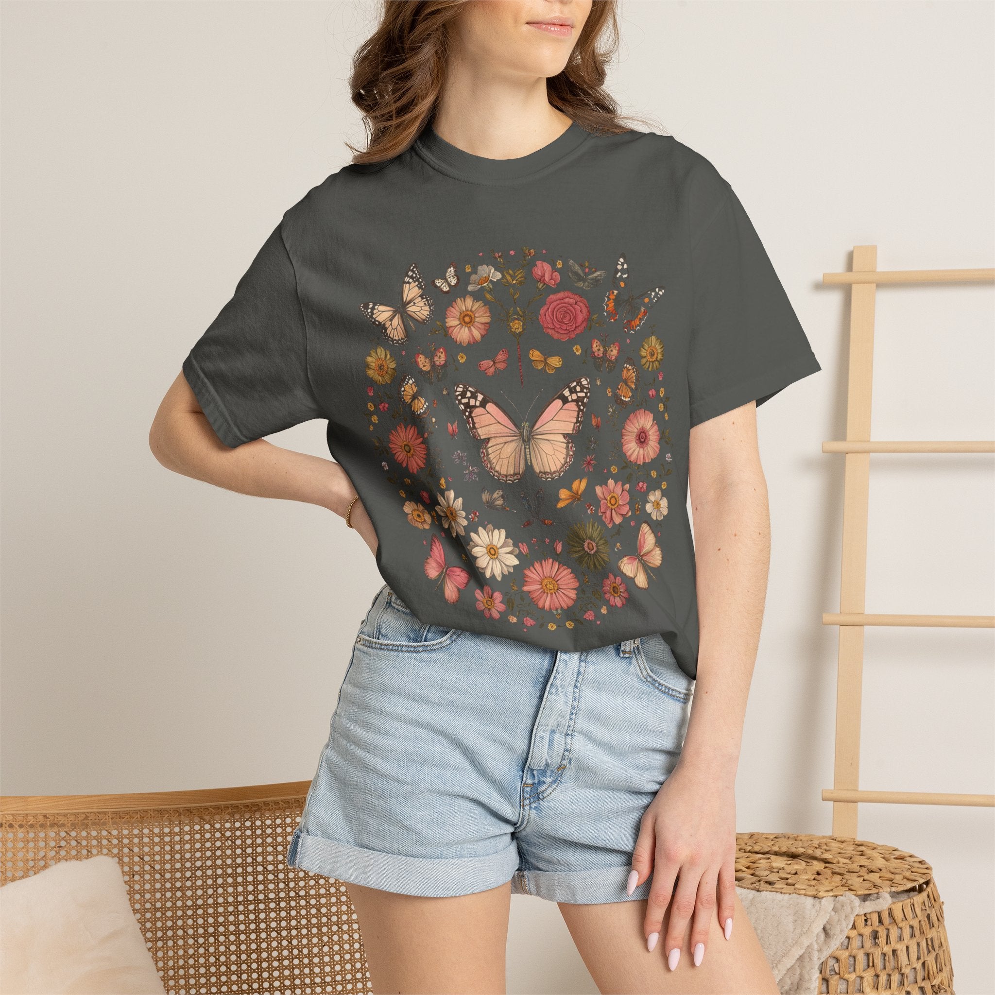 Vintage Butterfly Tee - Unisex Cotton T-Shirt | Soft Garment Dyed Shirt