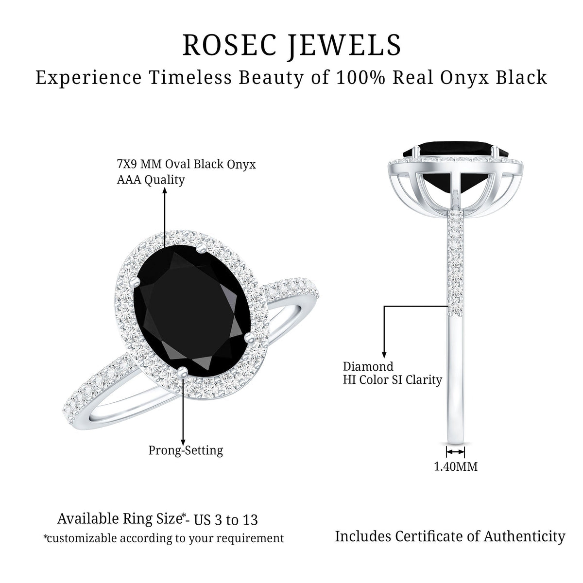 1.7 Carat Oval Cut Black Onyx Diamond Engagement Ring with Certificate