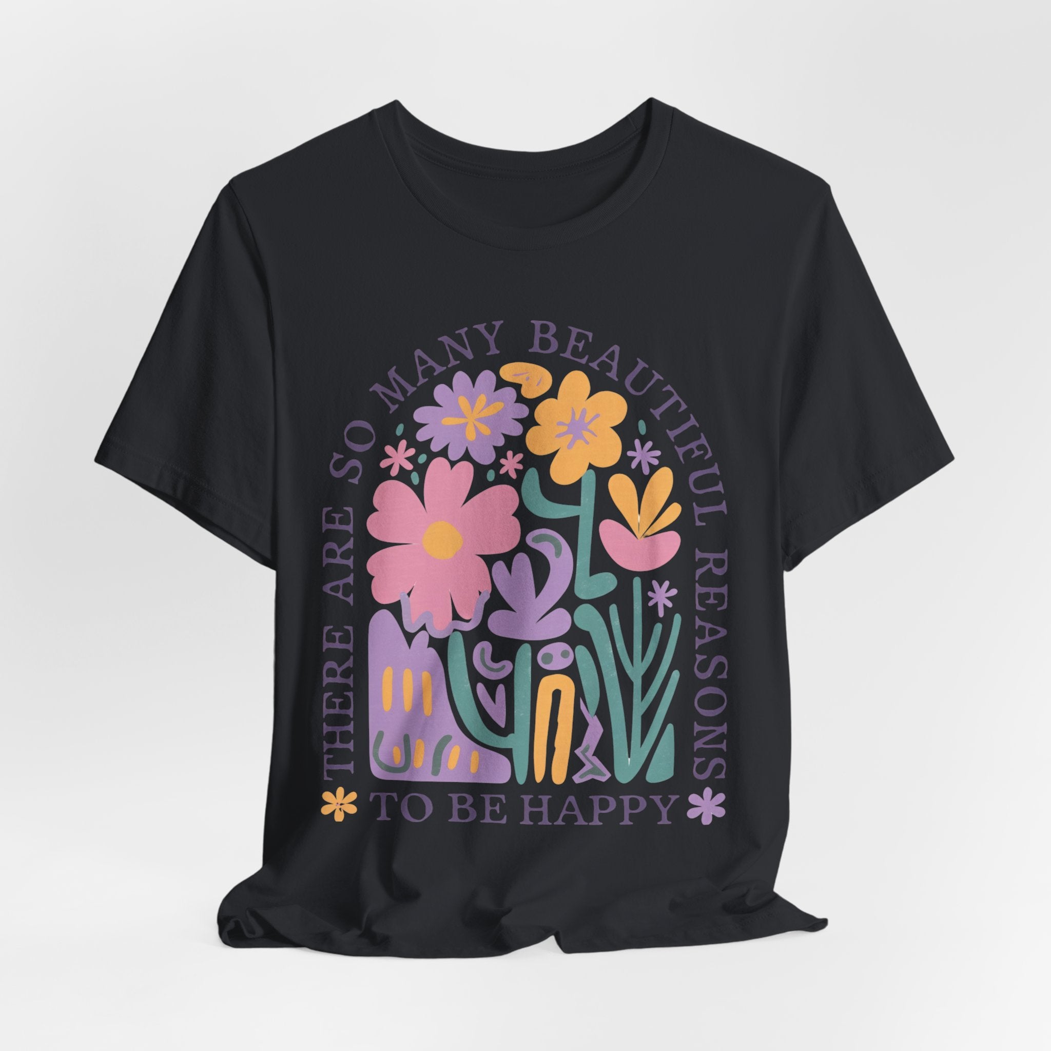 Happy Floral T-Shirt – Uplifting Graphic Tee | Soft Cotton T-Shirt, Retro Floral Shirt