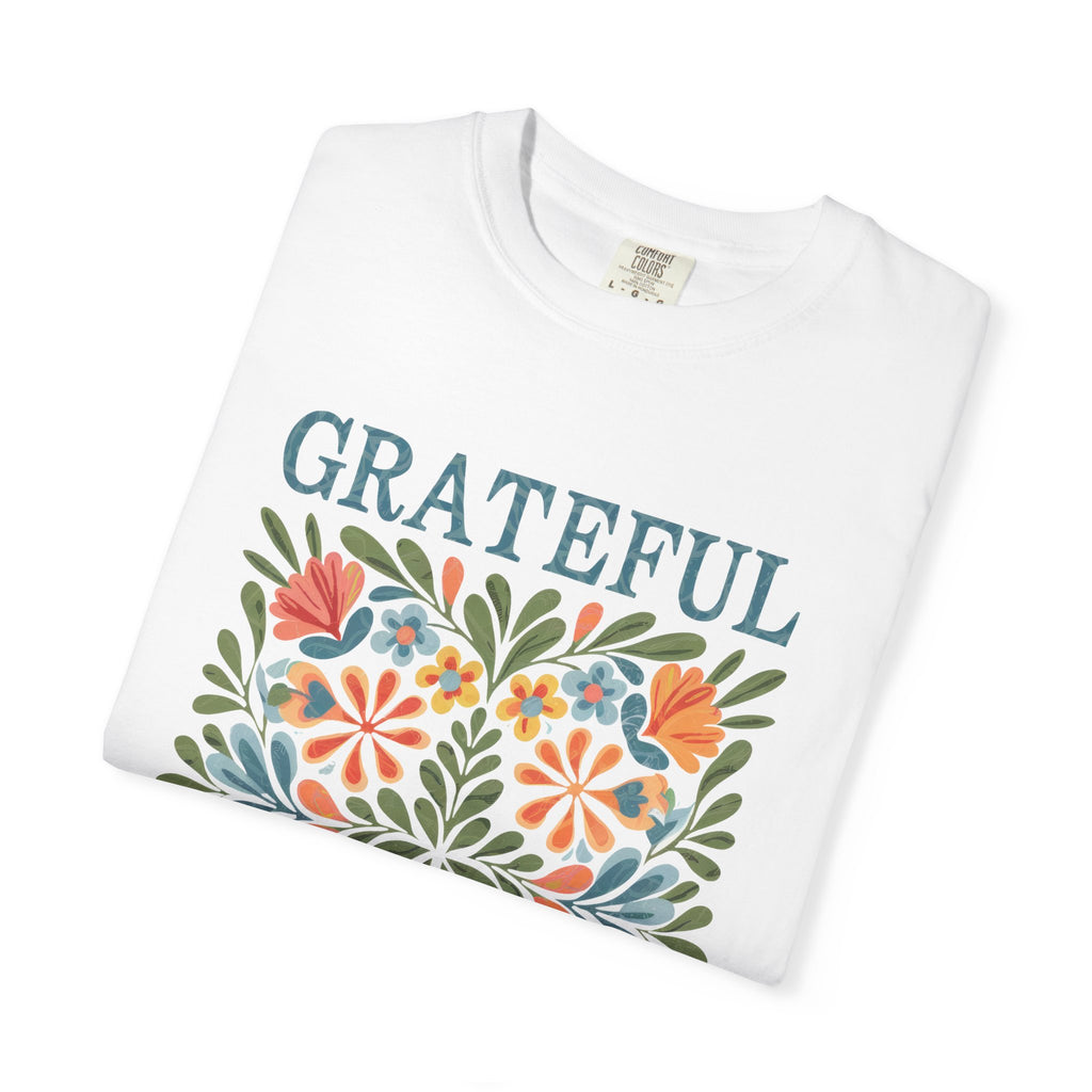 Grateful Thankful Tee - Cozy Fall T-Shirt With Floral Folk Art Design
