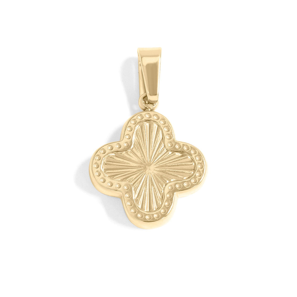 Lucky Clover Charm - 18K Gold PVD Stainless Steel Sunburst Pendant Gift