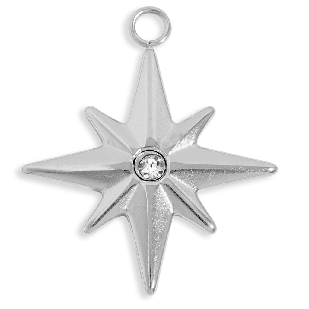 Gold Compass Charm - 18K Gold PVD Stainless Steel CZ Star Pendant Necklace