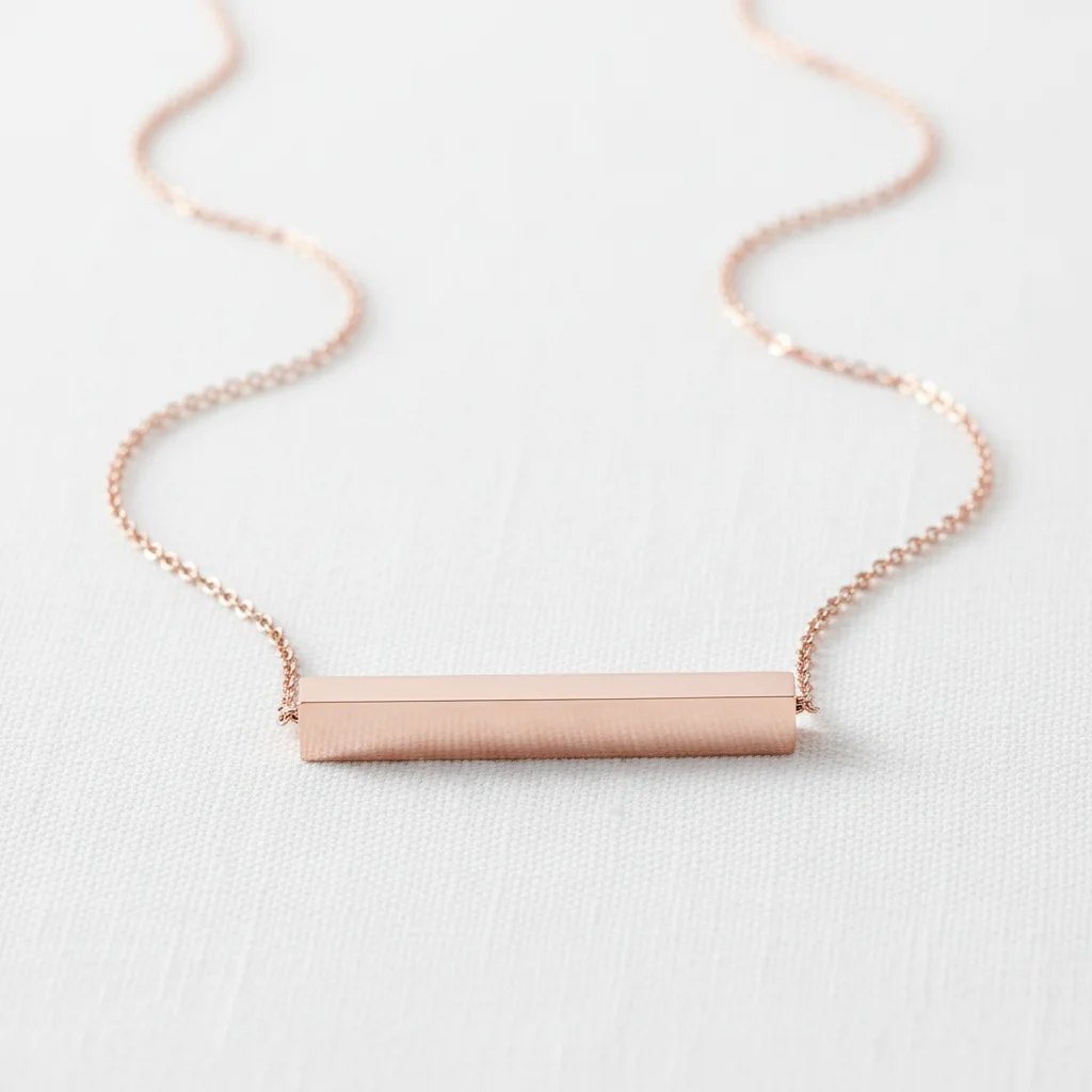 Gold Bar Necklace – 18K PVD Stainless Steel Large Square Polished Horizontal Pendant