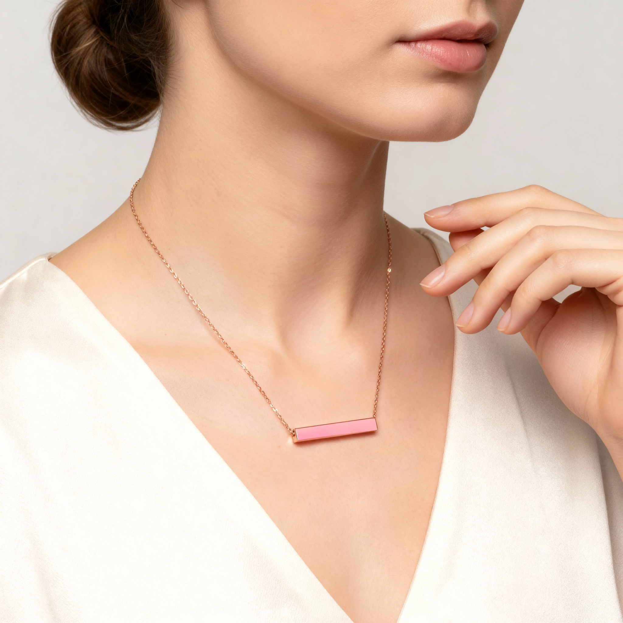 Gold Bar Necklace – 18K PVD Stainless Steel Large Square Polished Horizontal Pendant
