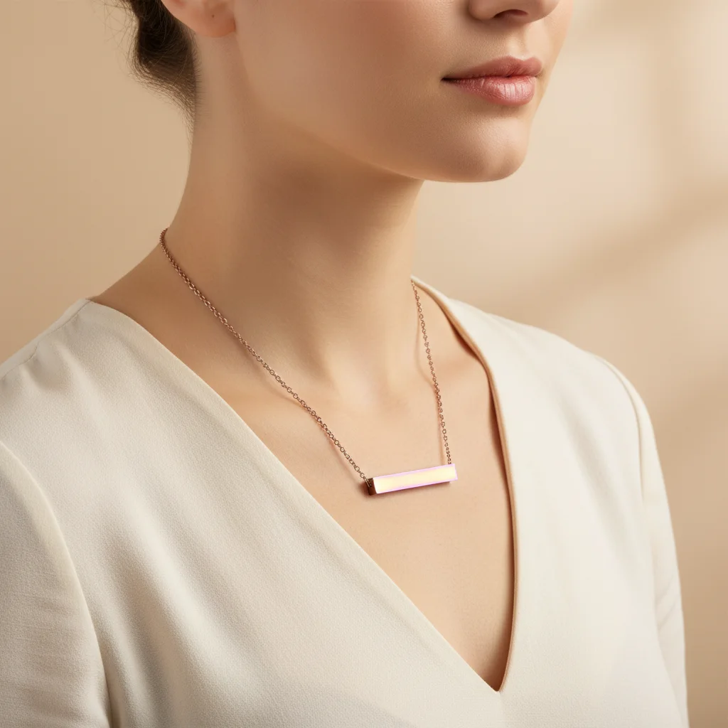 Gold Bar Necklace – 18K PVD Stainless Steel Large Square Polished Horizontal Pendant