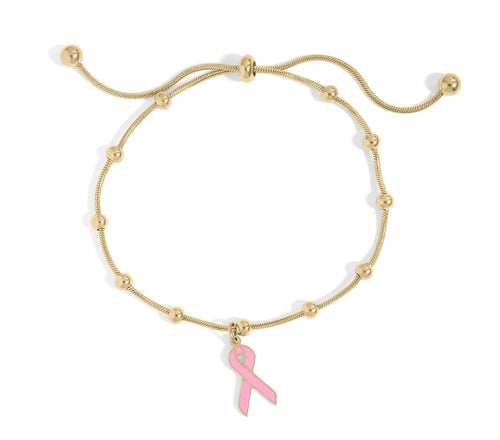 18K Gold Adjustable Bangle – Polished Cancer Awareness Bracelet Gift - Bracelets | Sunflower Soul Boutique