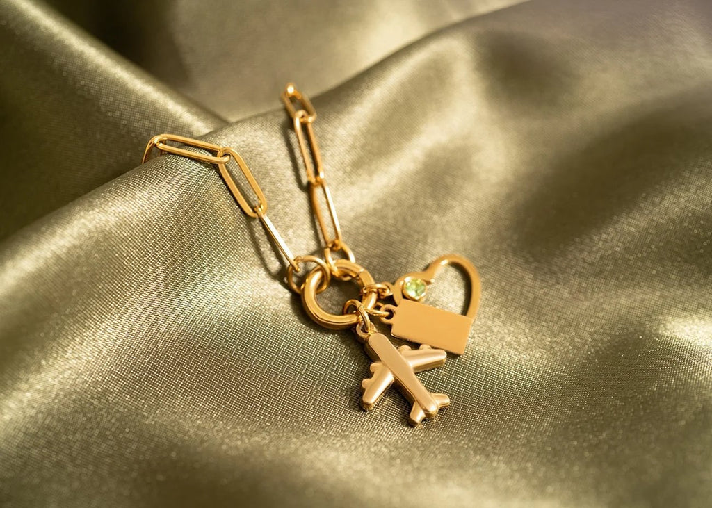 18K Gold Airplane Charm – Stainless Steel PVD Coated Travel Pendant Gift - charm | Sunflower Soul Boutique