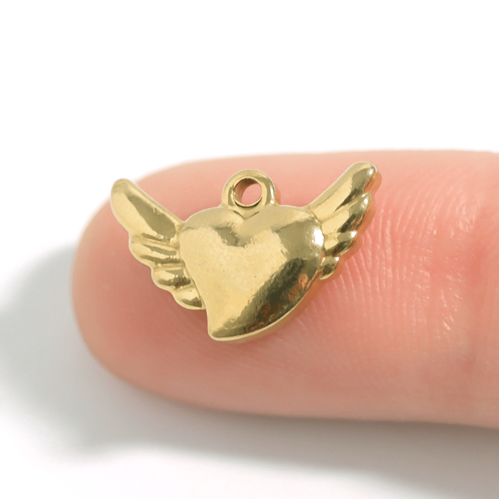 18K Gold Angel Wings Charm – Waterproof Stainless Steel Heart Pendant Accessory - charm | Sunflower Soul Boutique