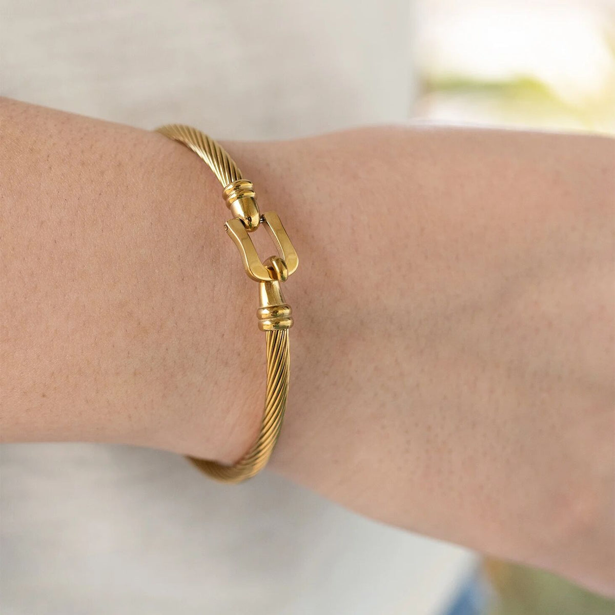 18K Gold Bangle Bracelet – Stainless Steel Buckle Clasp, Scratch Resistant Luxury - Bracelets | Sunflower Soul Boutique