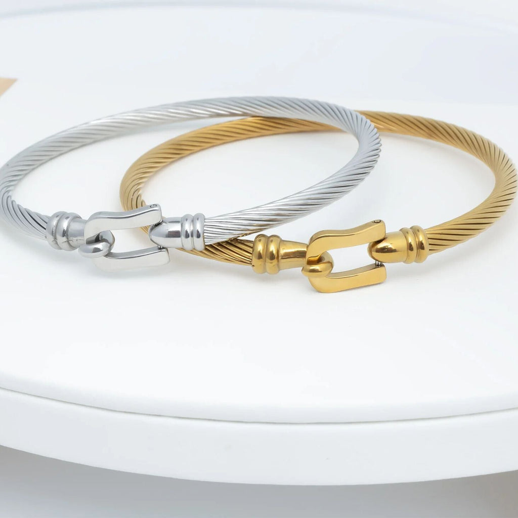 18K Gold Bangle Bracelet – Stainless Steel Buckle Clasp, Scratch Resistant Luxury - Bracelets | Sunflower Soul Boutique