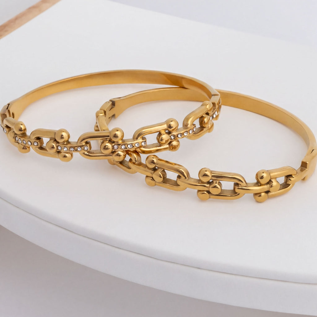 18K Gold Bangle – Durable Stainless Steel Bracelet With Stone Hardware - Bracelets | Sunflower Soul Boutique