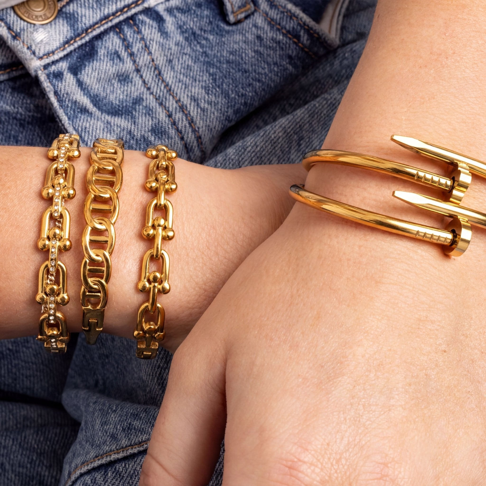 18K Gold Bangle – Durable Stainless Steel Bracelet With Stone Hardware - Bracelets | Sunflower Soul Boutique