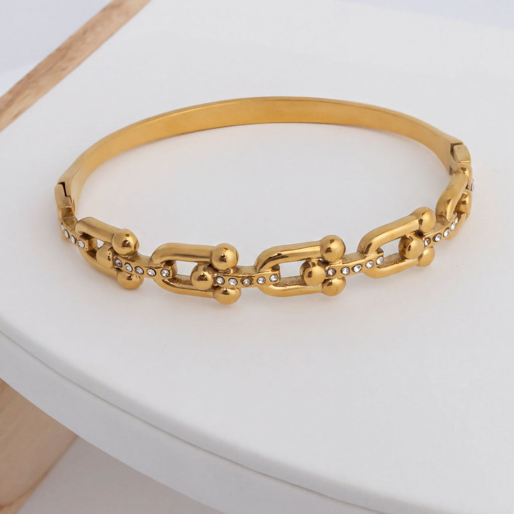 18K Gold Bangle – Durable Stainless Steel Bracelet With Stone Hardware - Bracelets | Sunflower Soul Boutique