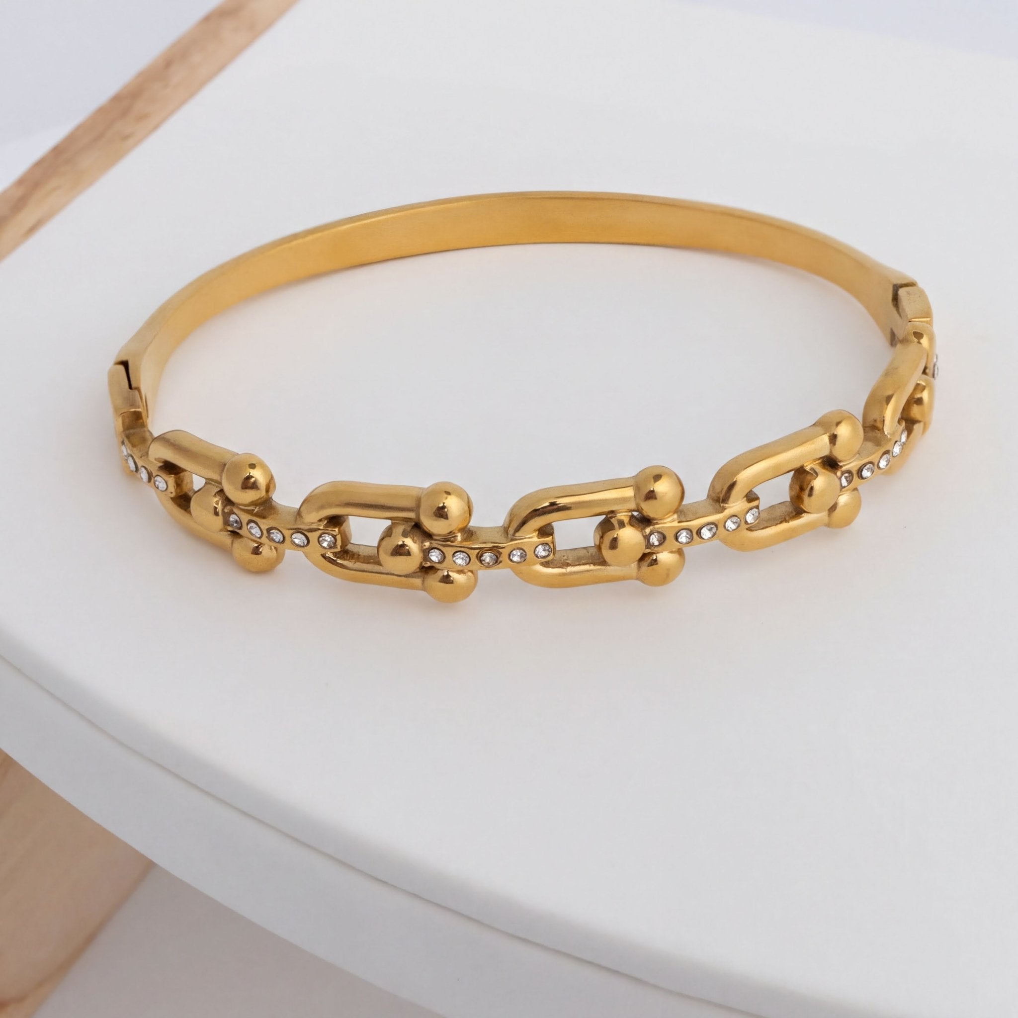 18K Gold Bangle – Durable Stainless Steel Bracelet With Stone Hardware - Bracelets | Sunflower Soul Boutique