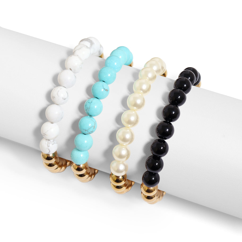 18K Gold Beaded Bracelets – Semi Precious Stretch Natural Stone Jewelry - Bracelets | Sunflower Soul Boutique