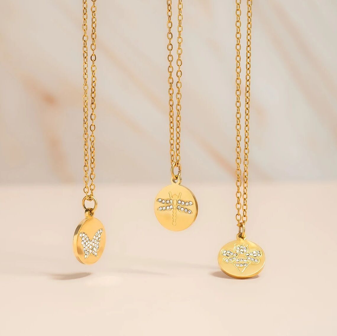18K Gold Bee Necklace – Stainless Steel Pendant With Stone Embellished Charm - Necklaces | Sunflower Soul Boutique