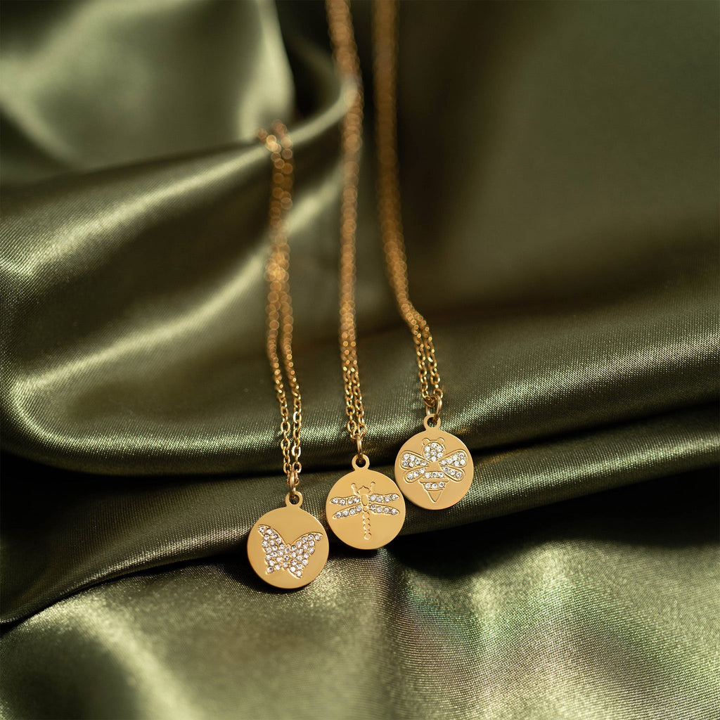 18K Gold Bee Necklace – Stainless Steel Pendant With Stone Embellished Charm - Necklaces | Sunflower Soul Boutique