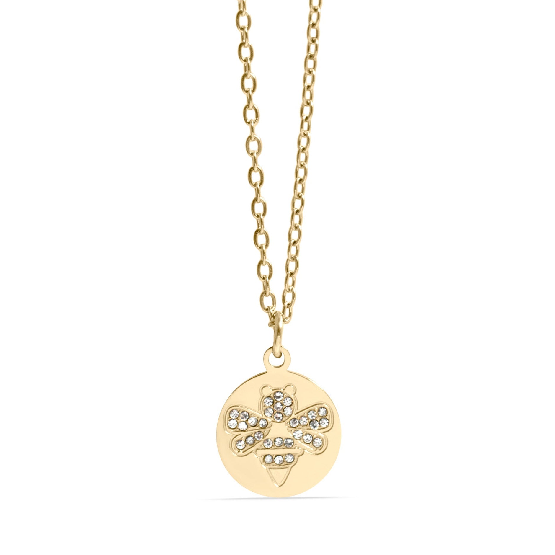 18K Gold Bee Necklace – Stainless Steel Pendant With Stone Embellished Charm - Necklaces | Sunflower Soul Boutique