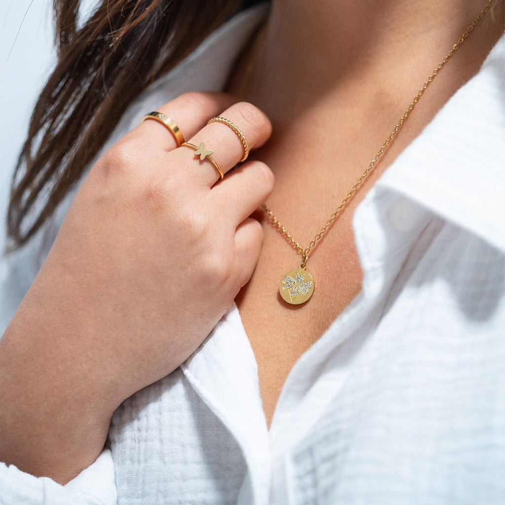 18K Gold Bee Necklace – Stainless Steel Pendant With Stone Embellished Charm - Necklaces | Sunflower Soul Boutique